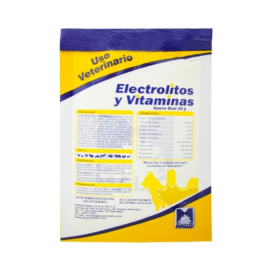 ELECTROLITOS Y VITAMINAS sobre 10 grs, 100 grs y 1 Kg 