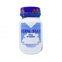 VERMIMAX frasco de 60 tabs. Y caja de 10 blíster x 10 tabs.